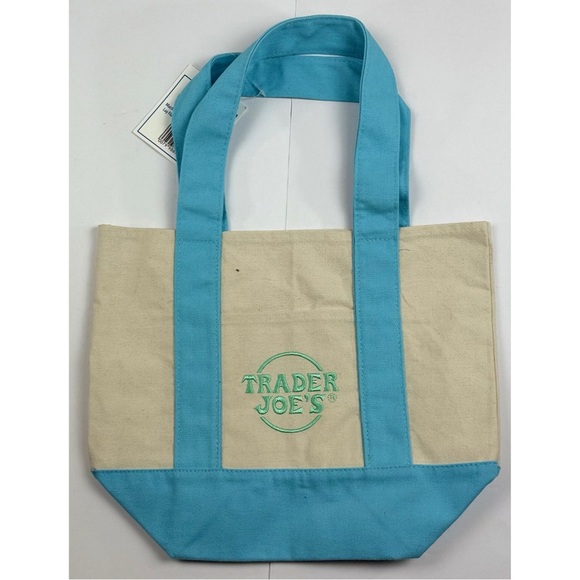 Trader Joes Spring 2025 Mini Pastel Canvas Tote Bag - Pastel Blue - New with Tag - Picture 1 of 2